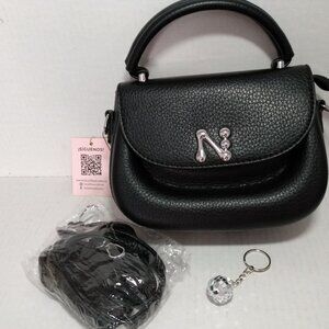 Black Purse Shoulder Bag With Mirror Ball Key Chain Detach Strap ~ New With Tag